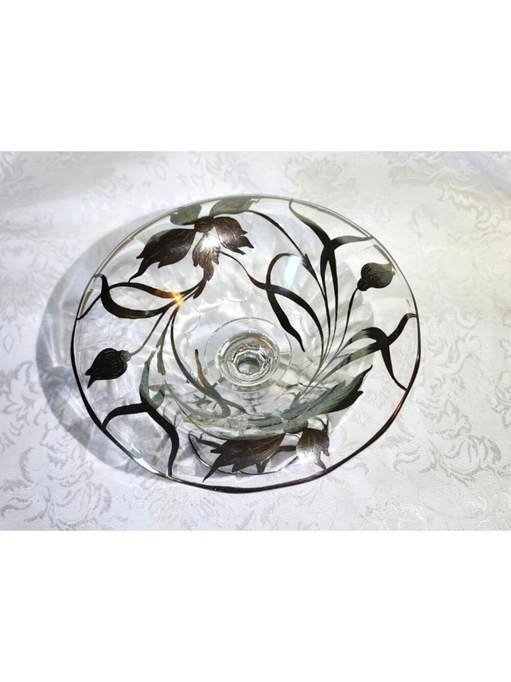 Vintage Silver Overlay Pedestal Bowl Floral Pattern Centerpiece Elegant Tablewar